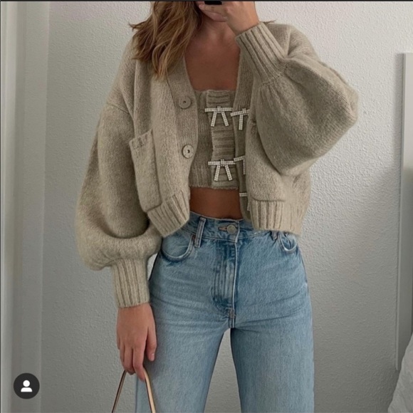 Zara Sweaters - Matching Set - Knit Cardigan Top with Jewel Button